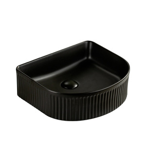 Modern Butter Yellow Groove Flute Design Above Counter Hotel Commercial Bathroom Lavabo Sink Table Top Ceramic Wash Basin