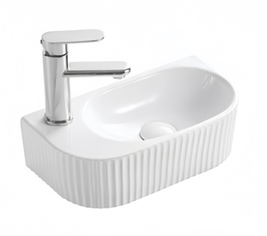 Small Size Art Wall Hung Basin Fluted Groove Shape Glaze Ceramic Vessel Sink Bowl Countertop Lavatory Sink for Bathroom
