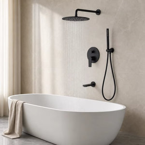Contemporary Wall Mounted Conceal Shower Set Polished Black Finish