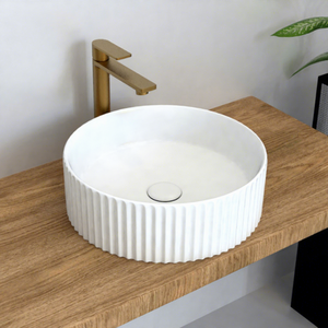 New Matt Glazed Nano High Temperature Bathroom Ceramic Round Fluted Basins for Countertop