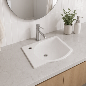 Modern Asymmetric Corner Basin Ceramic Washbasin Sculptural Convex Edge Wall-Mount Design White Glossy