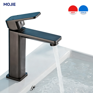 Deck Mounted Basin Mixer Hot Cold Water Braided Hose Modern Design