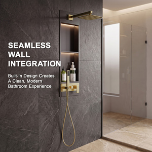 2026 Luxury Polished Modern Shower System Built-in Niche Storage Rainfall Hand Shower Mixer Valve Concealed Shower Set